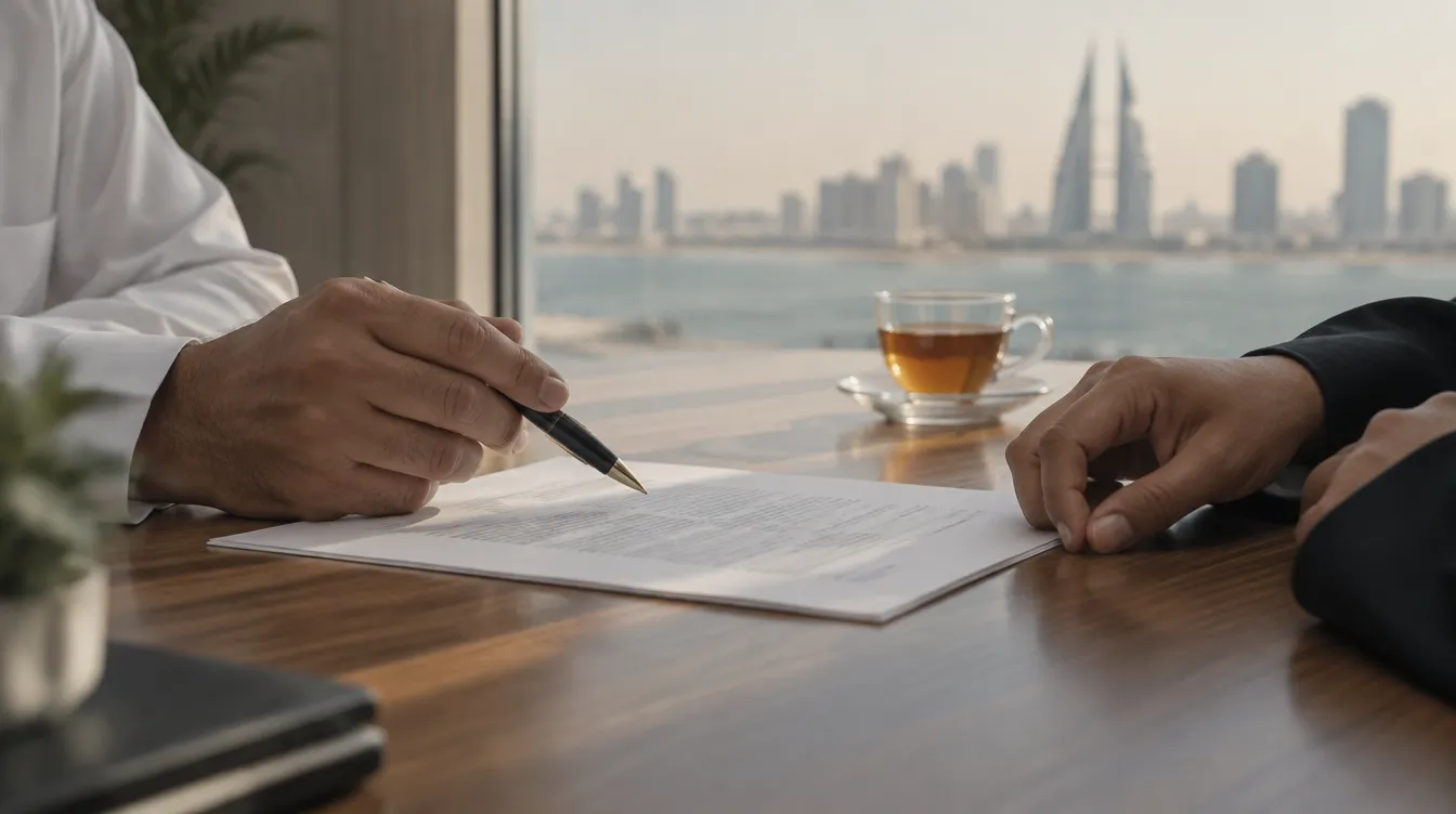 Two people's hands over a document, one holding a pen