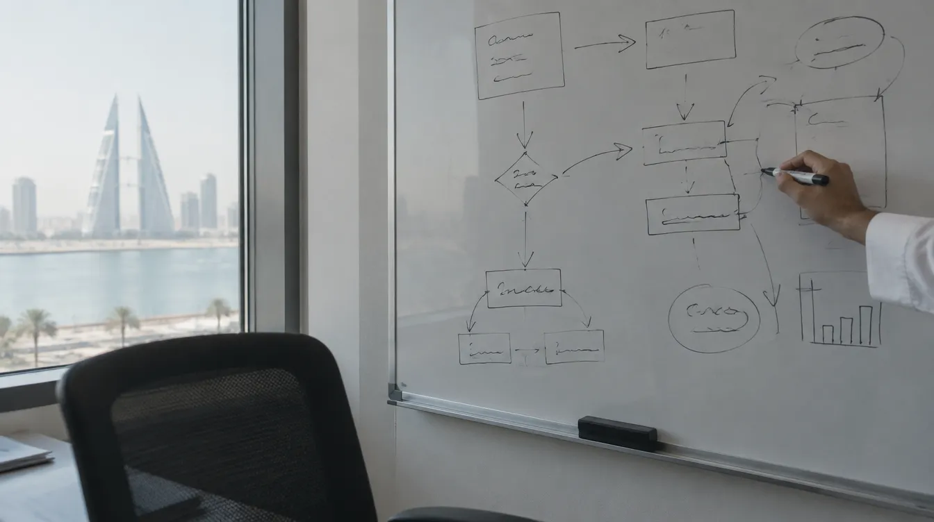 A hand drawing a plan on a whiteboard